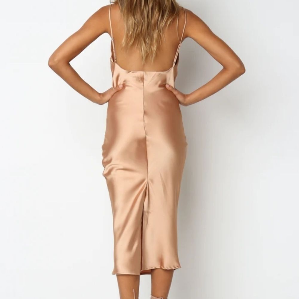 Petal & Pup Persia Gold Satin Draped Sleeveless Cocktail Midi Slip Dress 8US - Picture 6 of 12